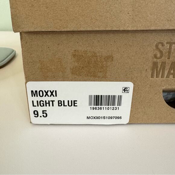 Steve Madden Women's Moxxi Heeled Square Open Toe Slip On Sandal Light Blue 9.5 - Picture 11 of 11